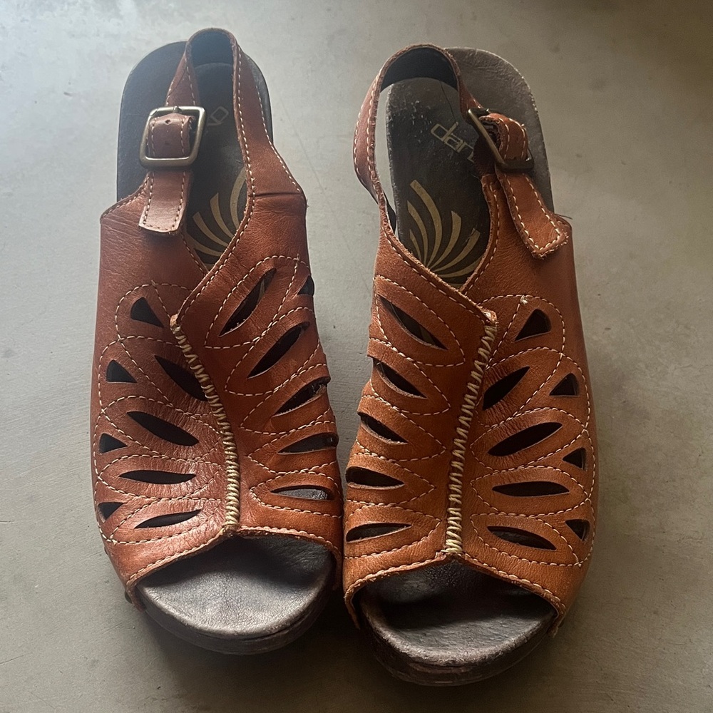 Brown leather dansko wedges size 38 (fits like 7 or 7.5)